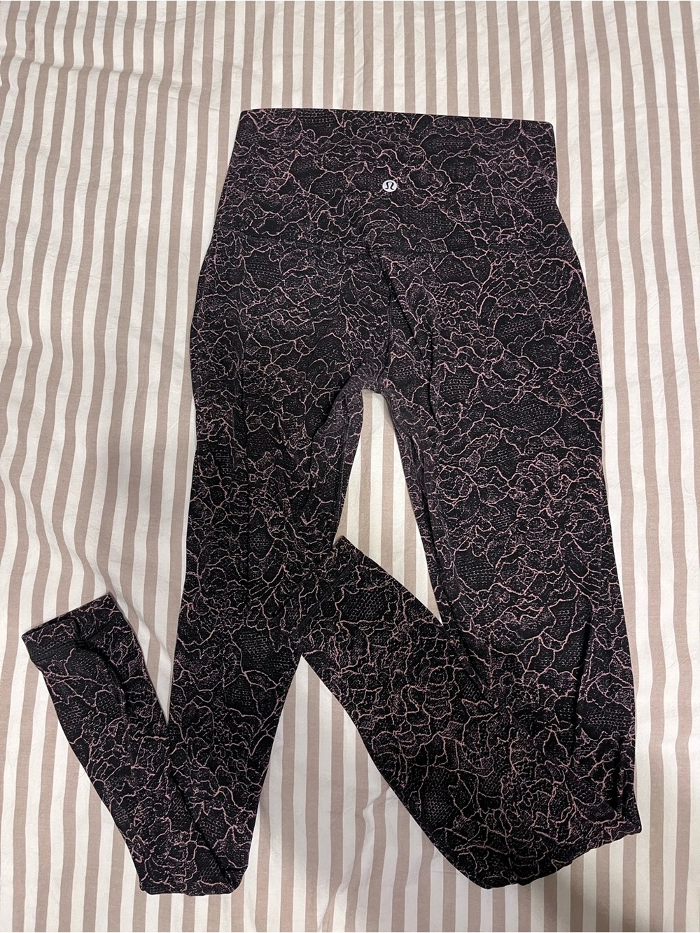lululemon athletica Black Leggings with Pink Outline Floral Pattern